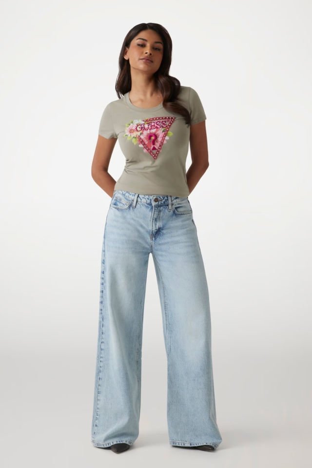 Guess Çiçek Desenli Üçgen Logolu T-shirt
