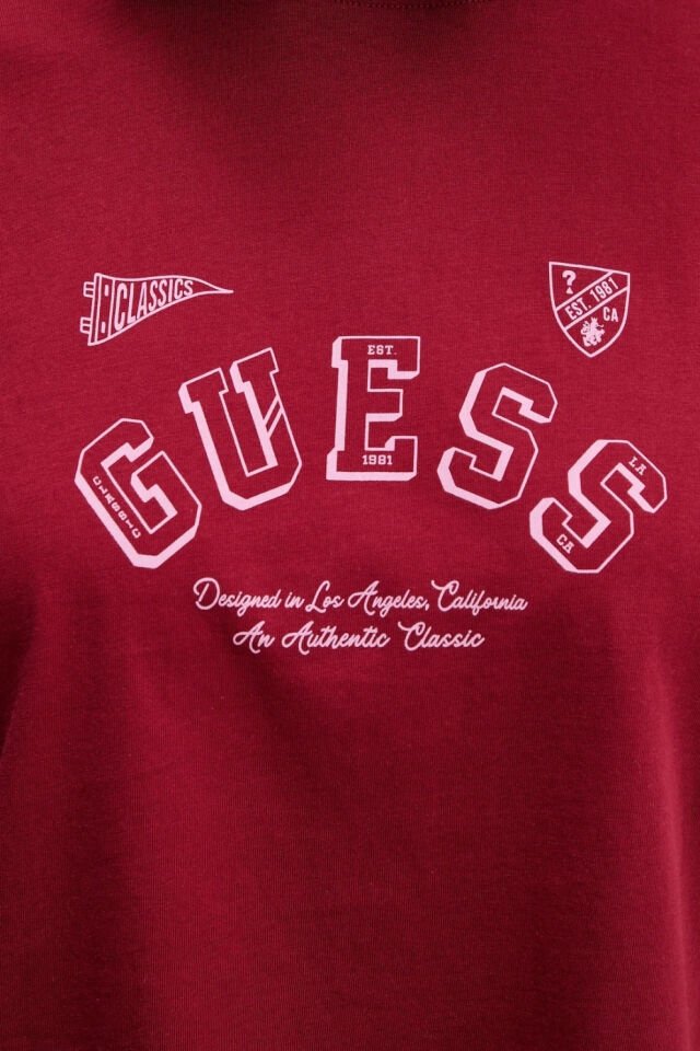 Guess Jeans Pamuklu Tişört Bordo
