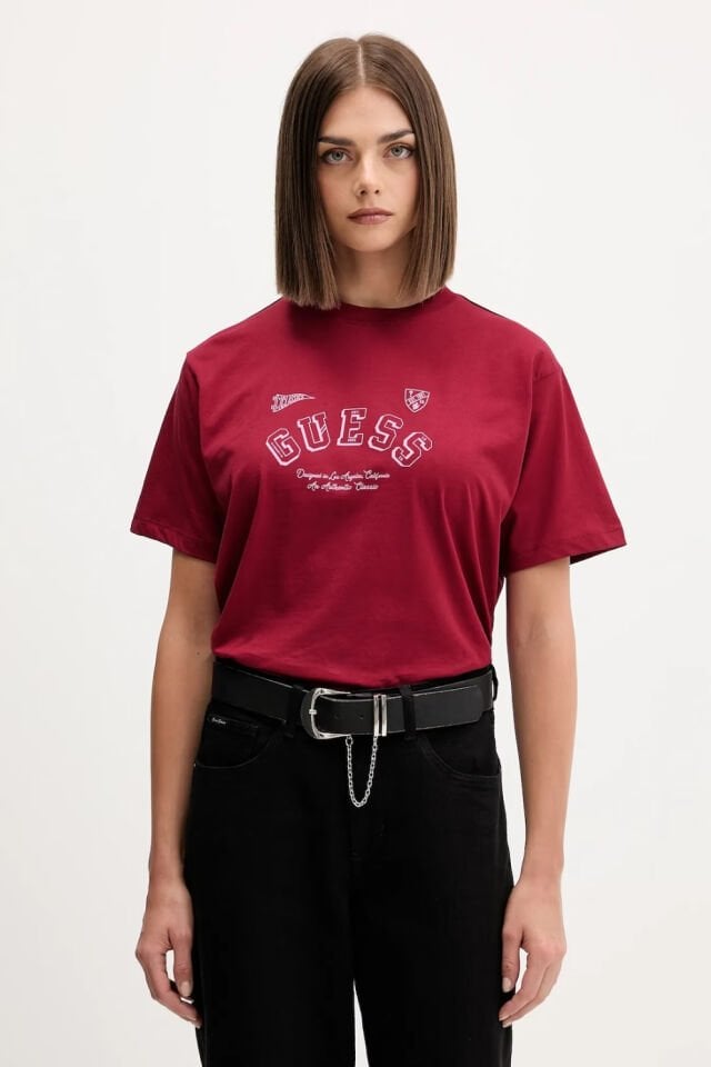 Guess Jeans Pamuklu Tişört Bordo
