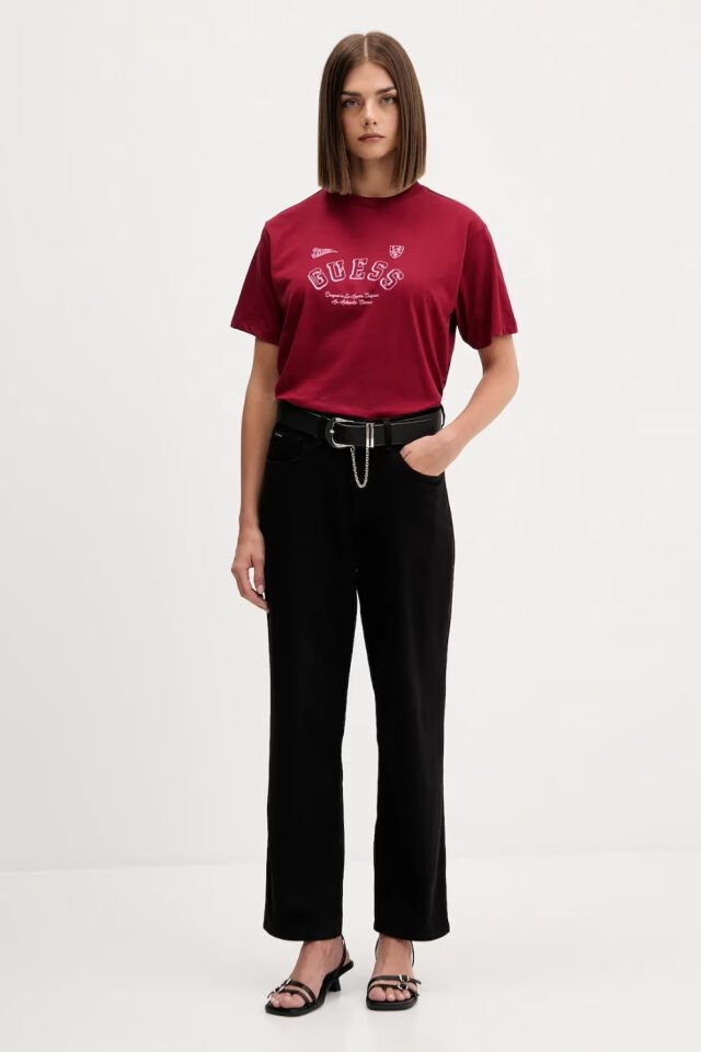 Guess Jeans Pamuklu Tişört Bordo