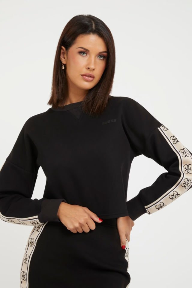 Guess Şerit Logolu Sweatshirt Siyah