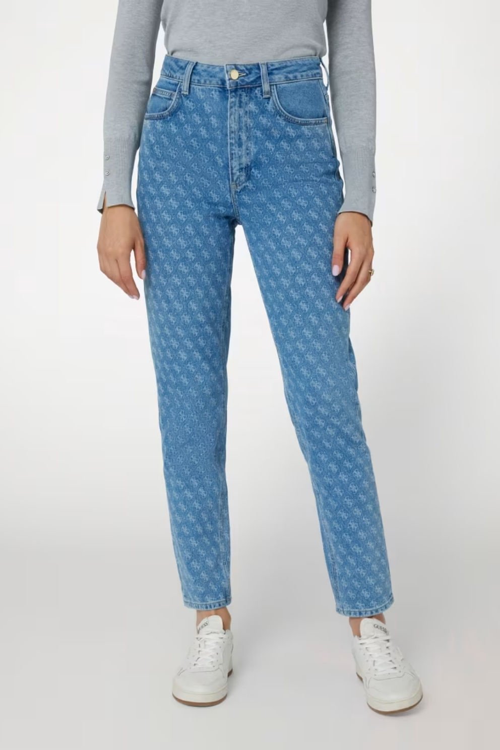 Guess 4G Logolu Mom Jean mavi