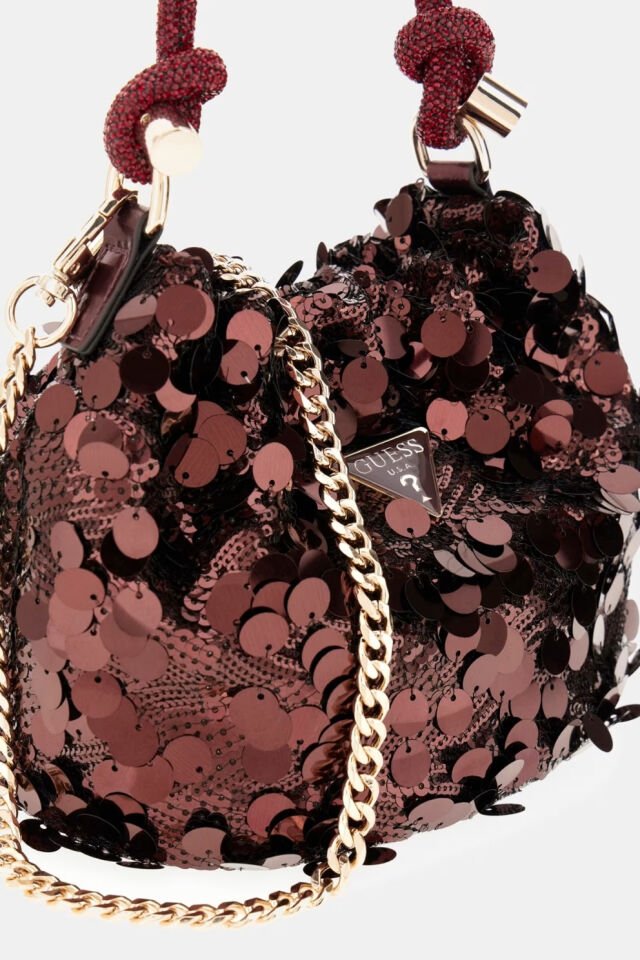Guess Holiday Shine Mini El Çantası Bordo