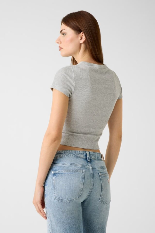 Guess  Logolu Taşlı Tişört Gri