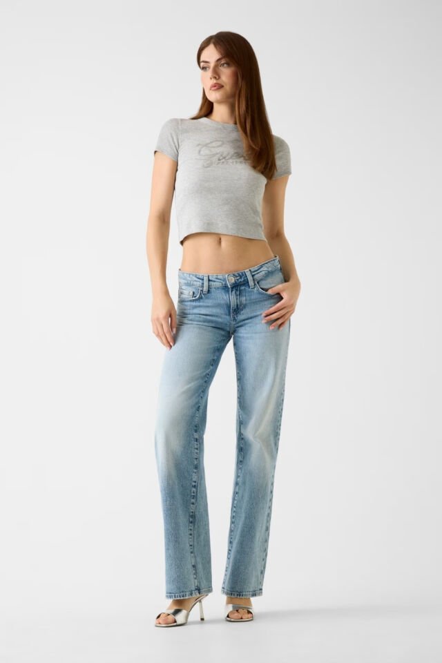 Guess  Logolu Taşlı Tişört Gri