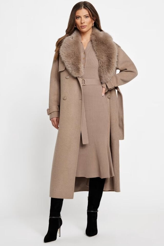 Guess Marciano Yün Karışımlı Palto Kahverengi