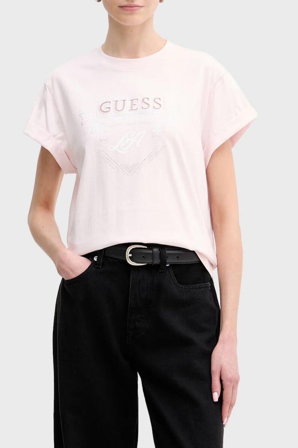 Guess Jersey Pamuklu Taş Detaylı Regular Fit Bisiklet Yaka Tişört