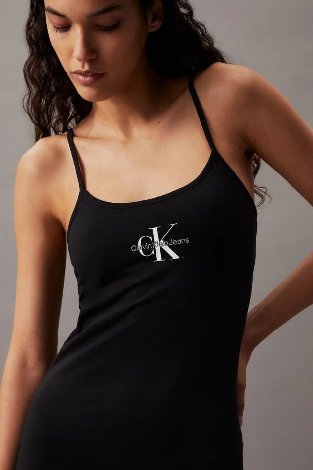 Calvin Klein İnce Monogram Askılı Elbise Siyah