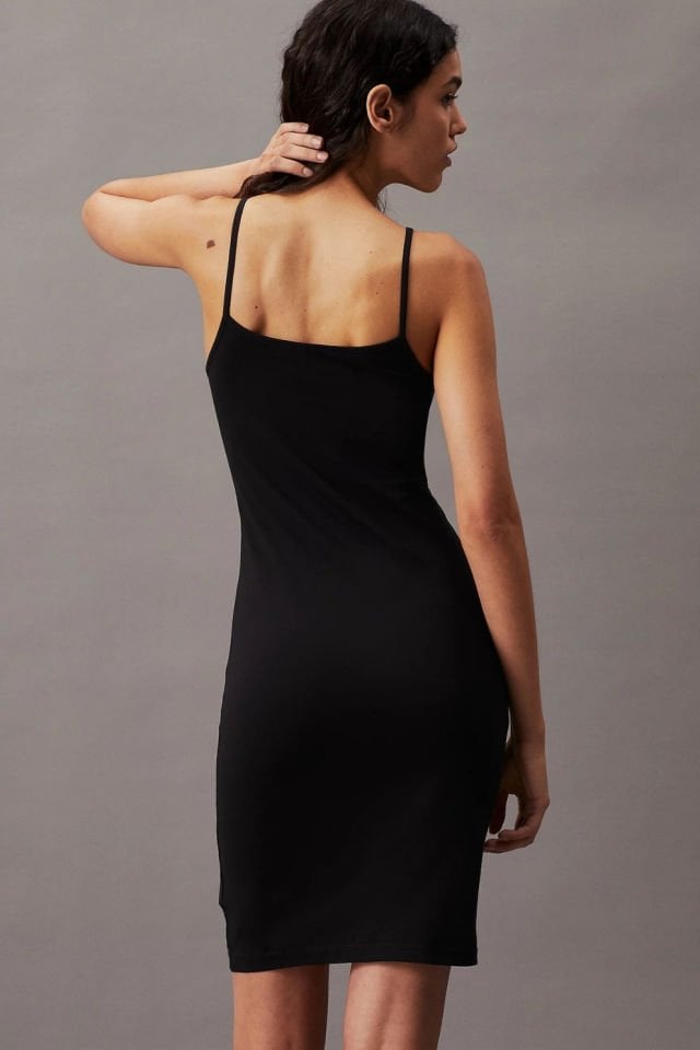 Calvin Klein İnce Monogram Askılı Elbise Siyah