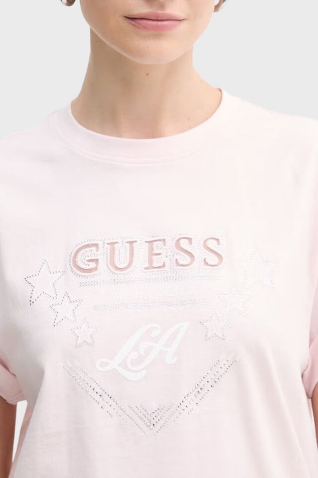 Guess Jersey Pamuklu Taş Detaylı Regular Fit Bisiklet Yaka Tişört
