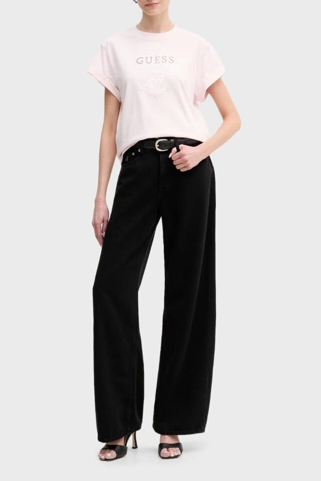 Guess Jersey Pamuklu Taş Detaylı Regular Fit Bisiklet Yaka Tişört