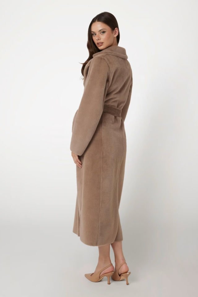 Guess Suni Kürk Uzun Palto Kahverengi