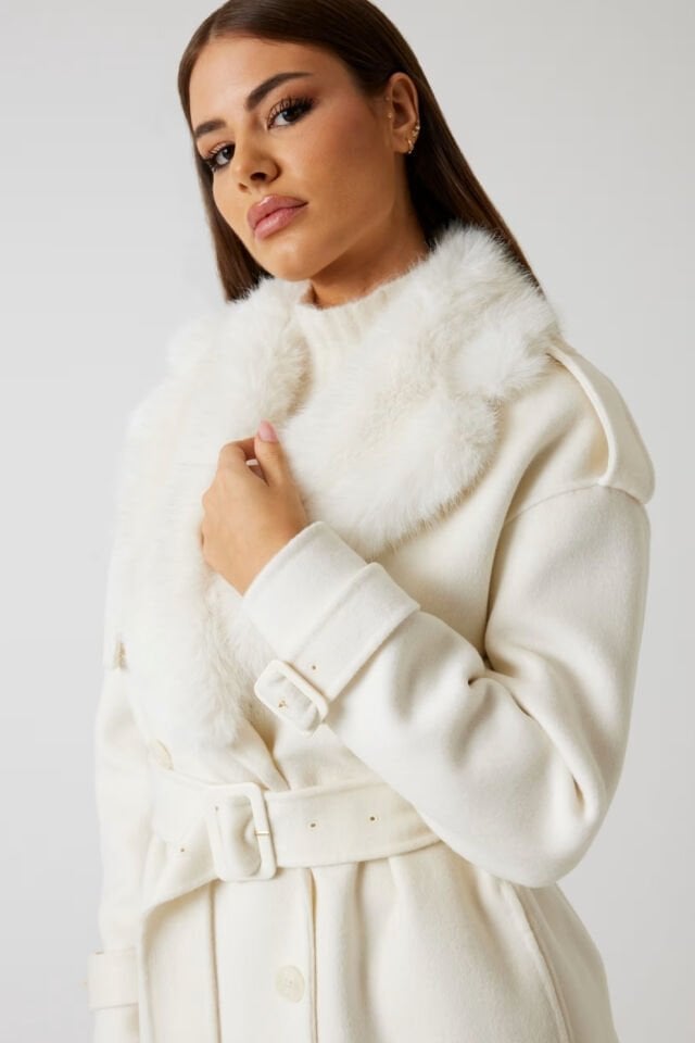 Guess Marciano Yün Karışımlı Palto Krem