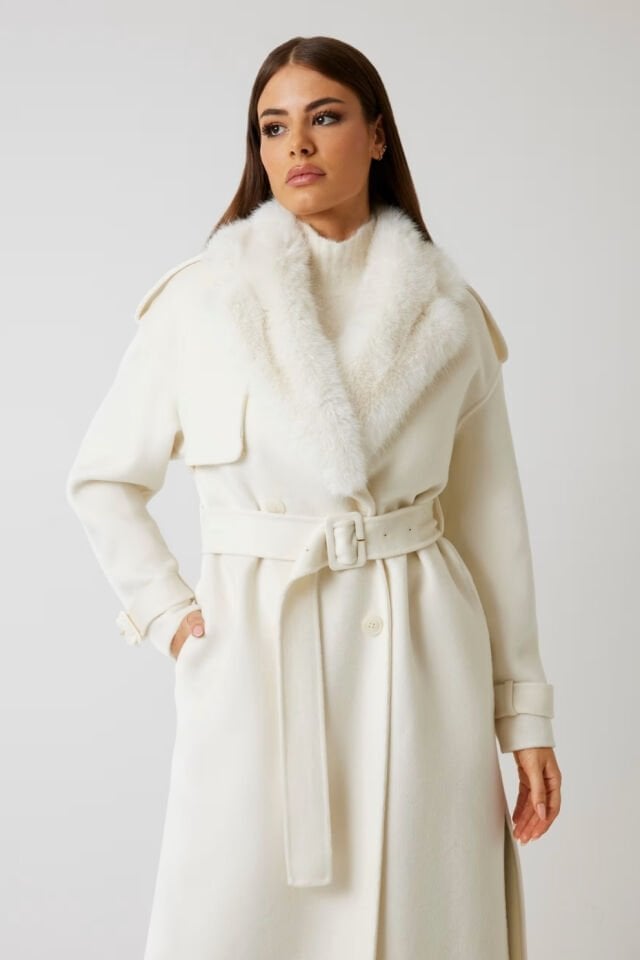 Guess Marciano Yün Karışımlı Palto Krem