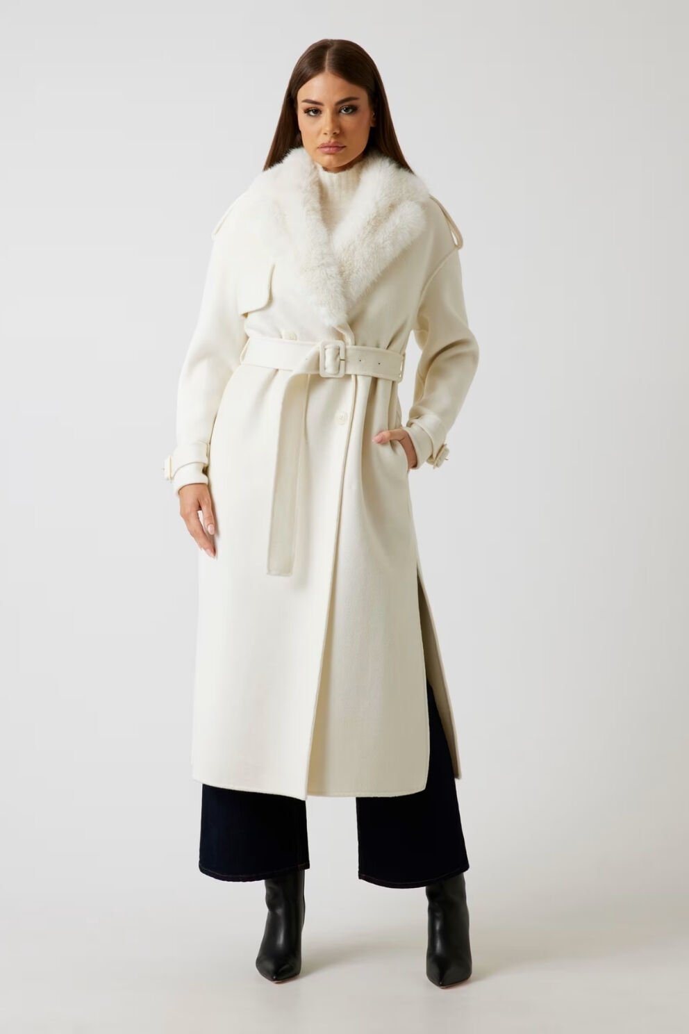 Guess Marciano Yün Karışımlı Palto Krem