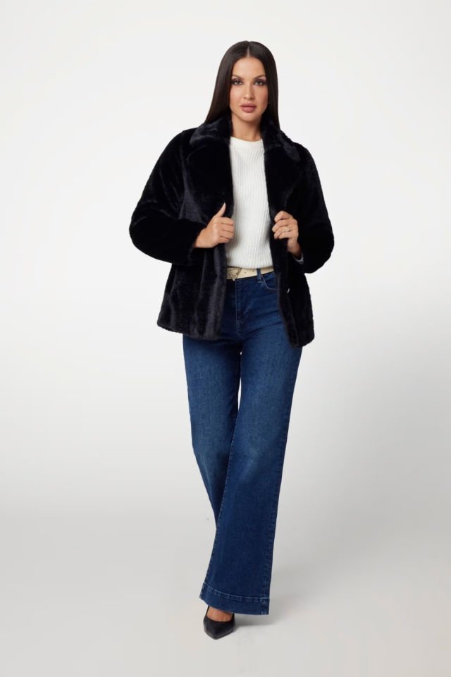 Guess Suni Kürk Ceket Siyah