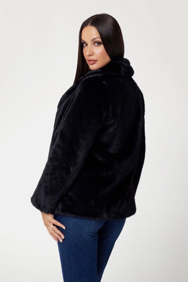 Guess Suni Kürk Ceket Siyah