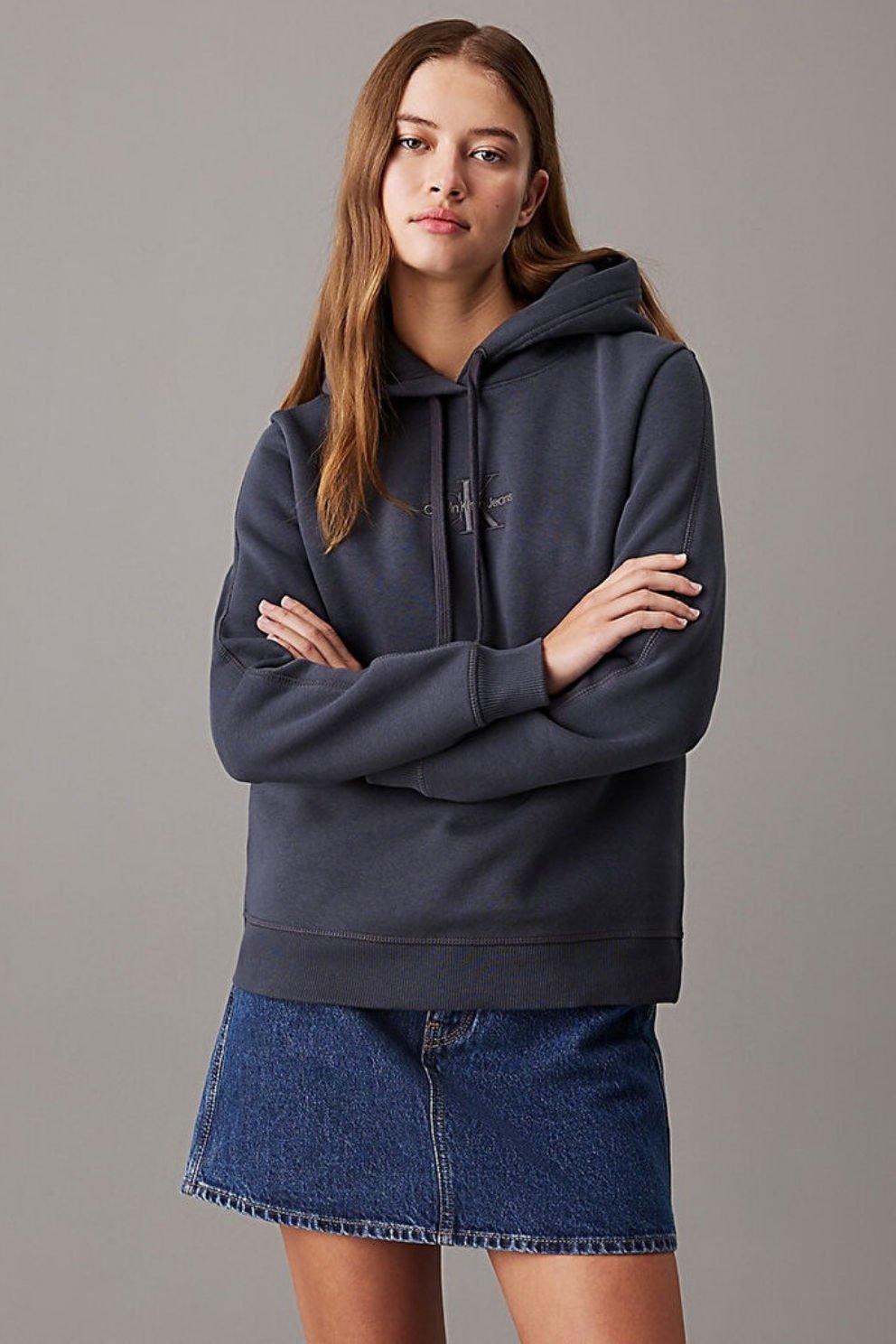 Calvin Klein Kadın Regular Hoodie Sweatshirt Lacivert