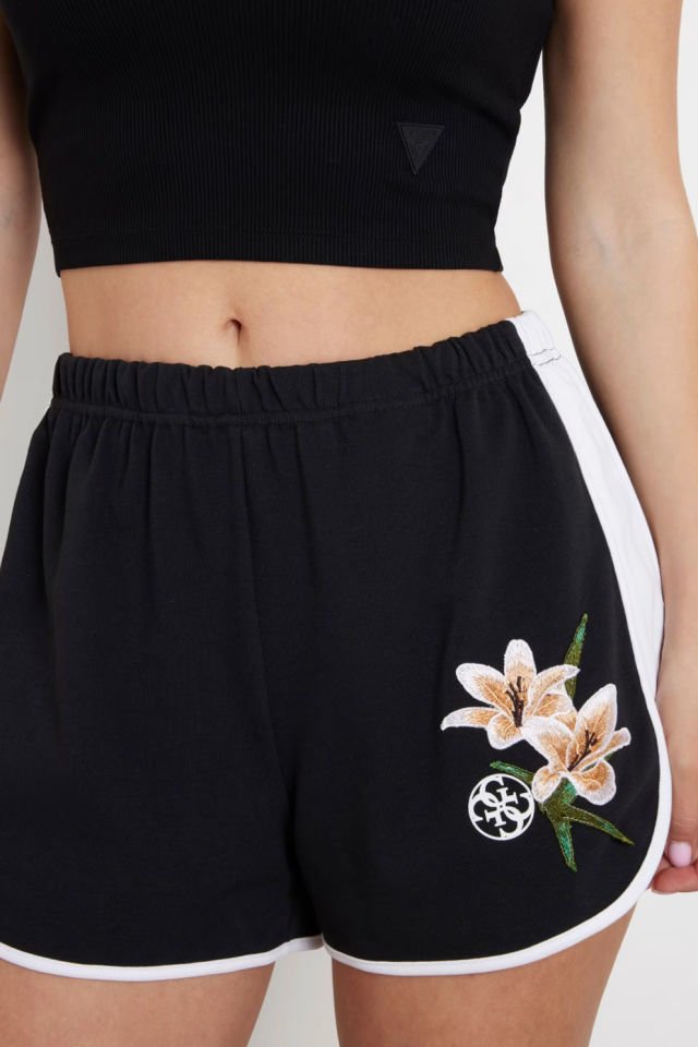 Guess Çiçek Desenli Nakış İşlemeli Şort Siyah