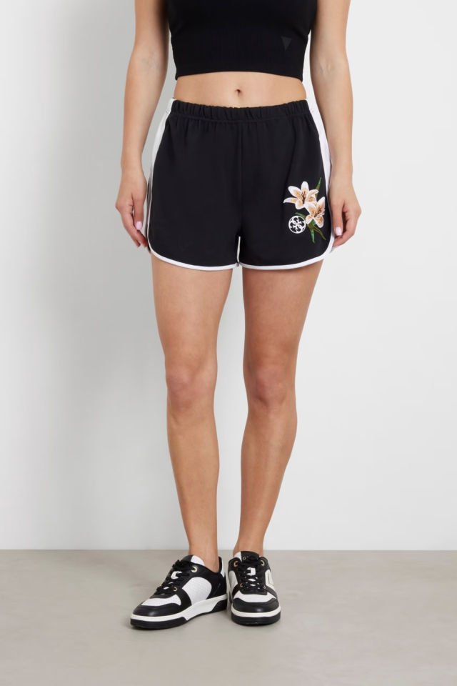 Guess Çiçek Desenli Nakış İşlemeli Şort Siyah