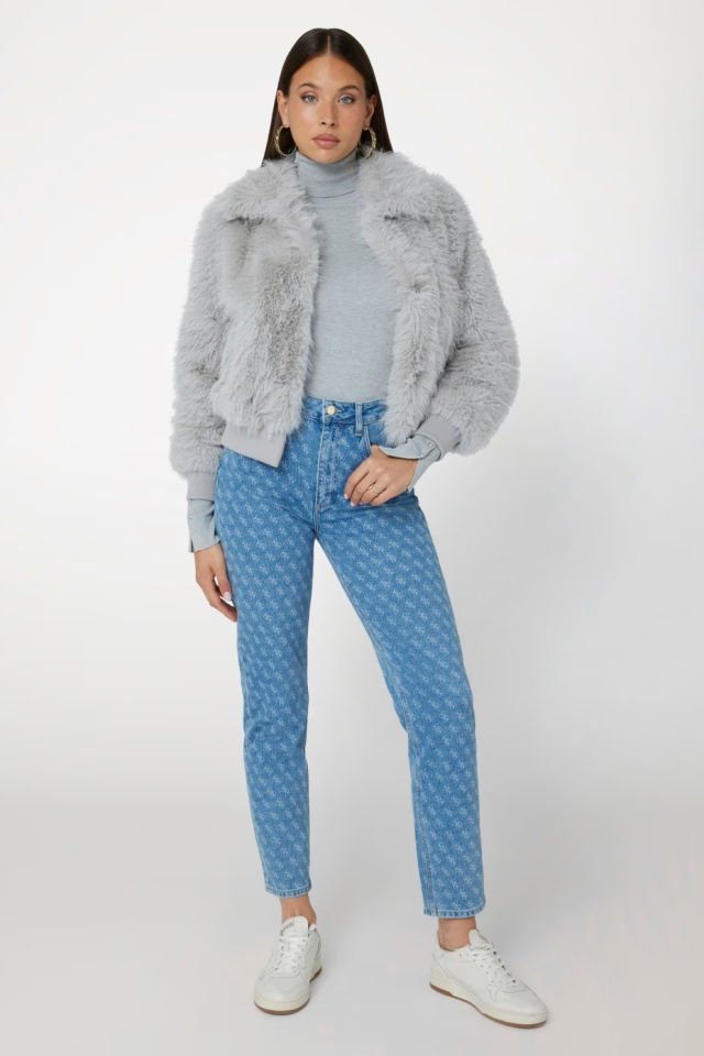 Guess Suni Kürk Bomber Ceket Gri