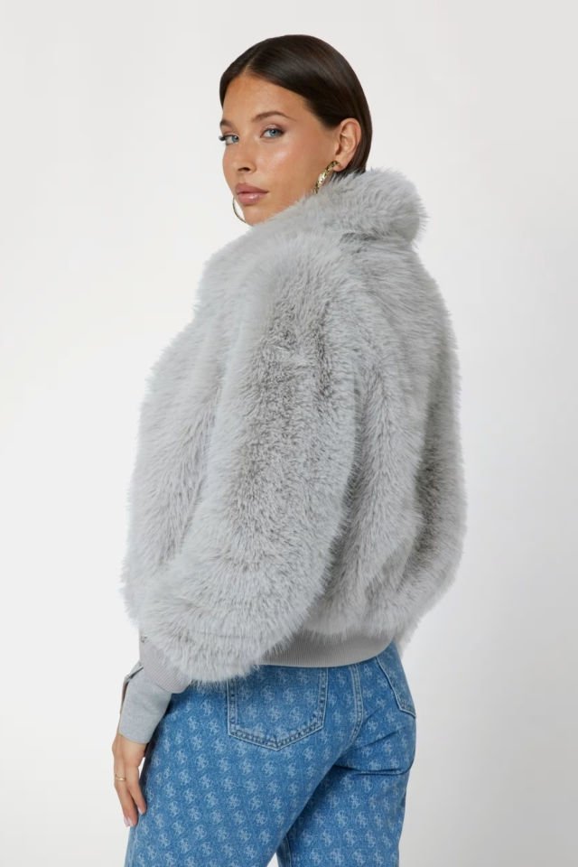 Guess Suni Kürk Bomber Ceket Gri