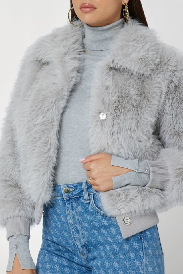 Guess Suni Kürk Bomber Ceket Gri