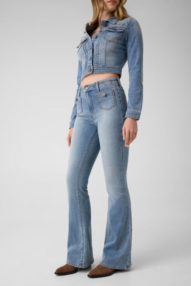 Guess Belle Yüksek Bel Sspanyol Paça Kot Pantolon
