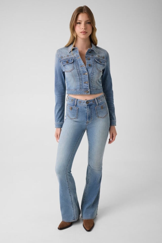 Guess Belle Yüksek Bel Sspanyol Paça Kot Pantolon