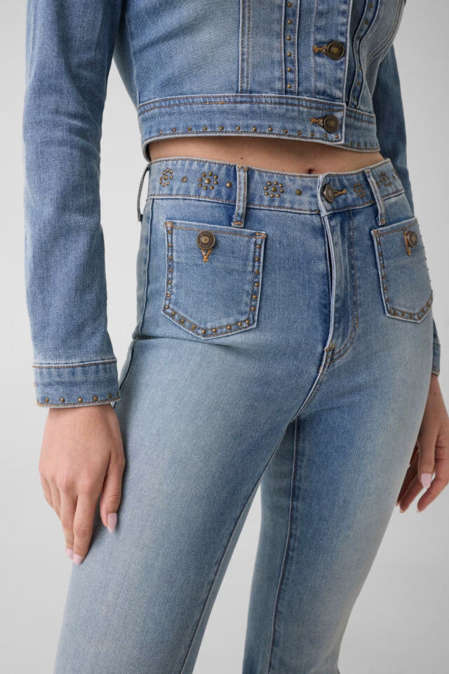 Guess Belle Yüksek Bel Sspanyol Paça Kot Pantolon