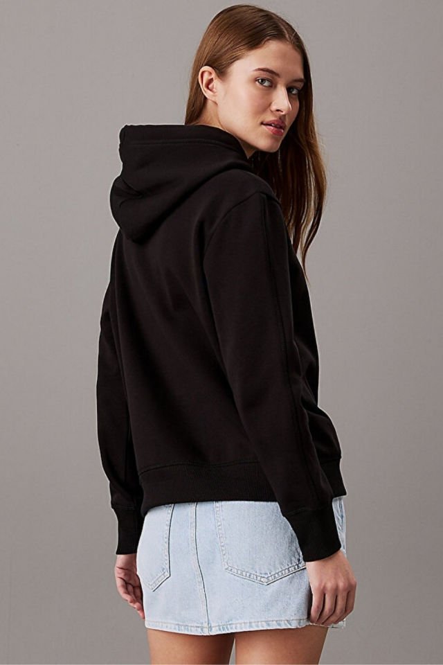 Calvin Klein Kadın Regular Hoodie Sweatshirt Siyah