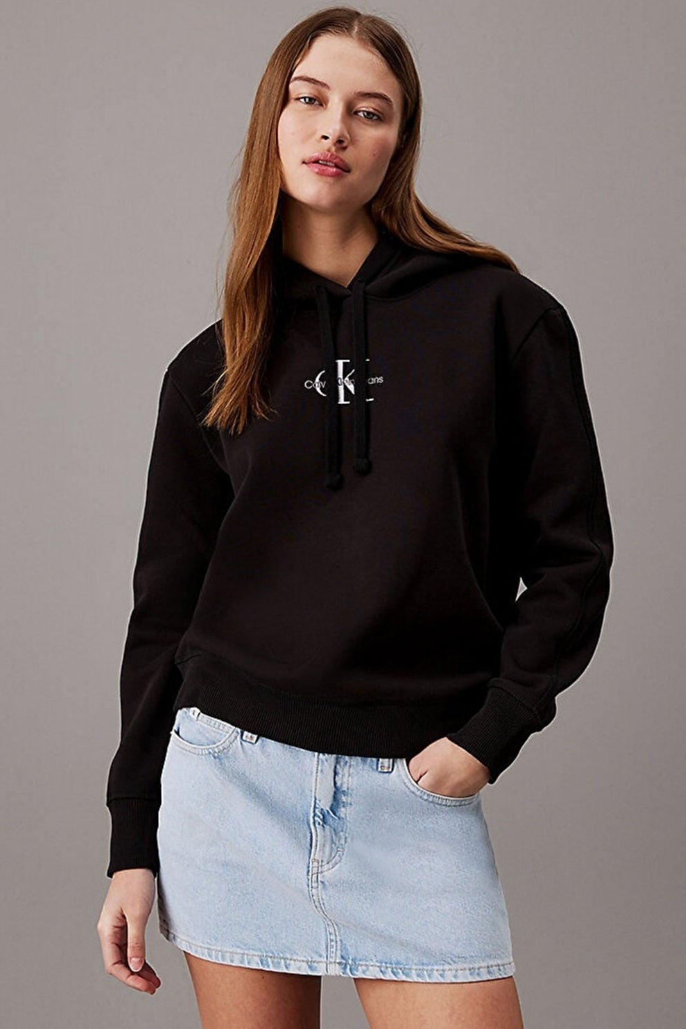 Calvin Klein Kadın Regular Hoodie Sweatshirt Siyah