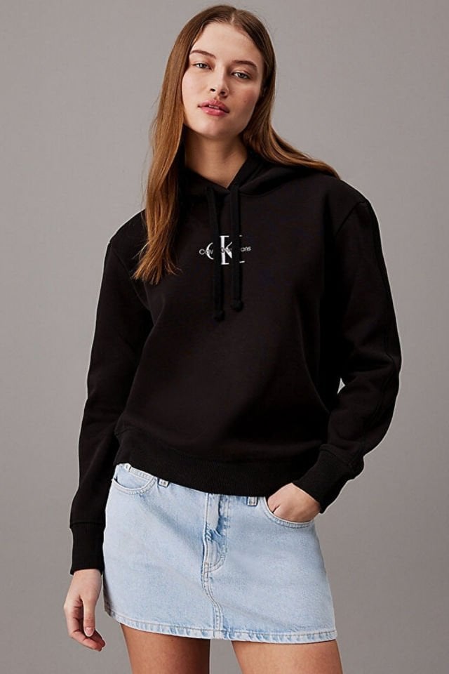 Calvin Klein Kadın Regular Hoodie Sweatshirt Siyah