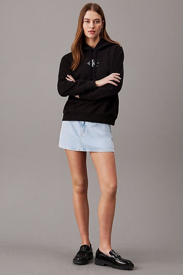 Calvin Klein Kadın Regular Hoodie Sweatshirt Siyah
