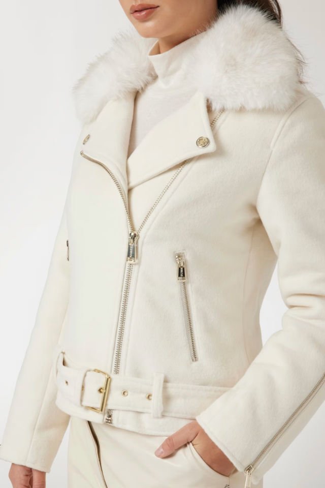 Guess Yünlü Biker Ceket Beyaz