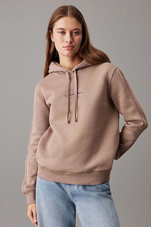 Calvin Klein Kadın Regular Hoodie Sweatshirt Açık Kahverengi