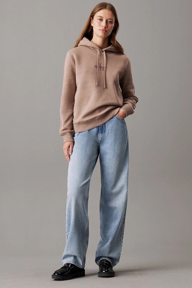 Calvin Klein Kadın Regular Hoodie Sweatshirt Açık Kahverengi