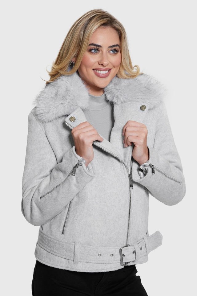 Guess Yünlü Biker Ceket Gri