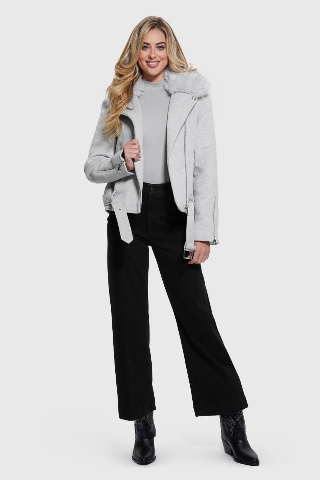 Guess Yünlü Biker Ceket Gri