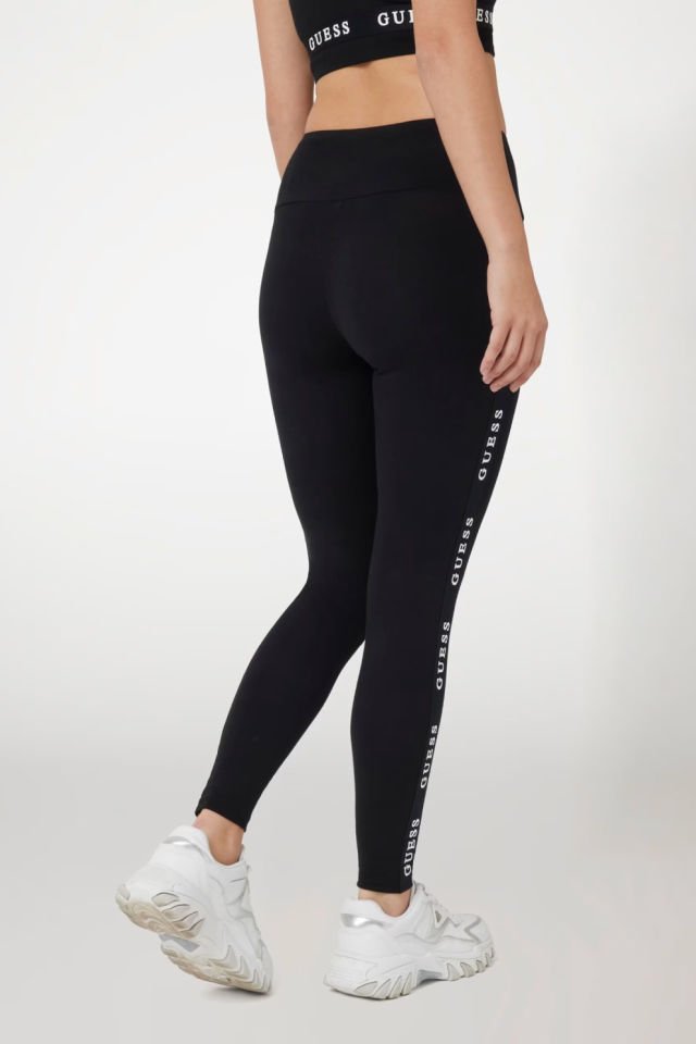 Guess Logo Şeritli Tayt Siyah