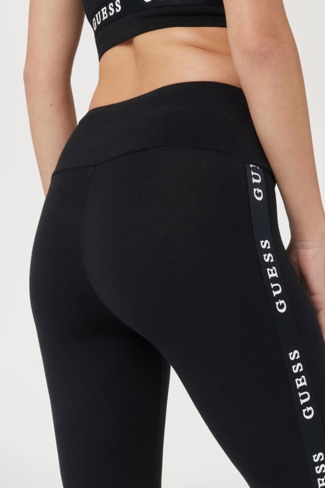 Guess Logo Şeritli Tayt Siyah