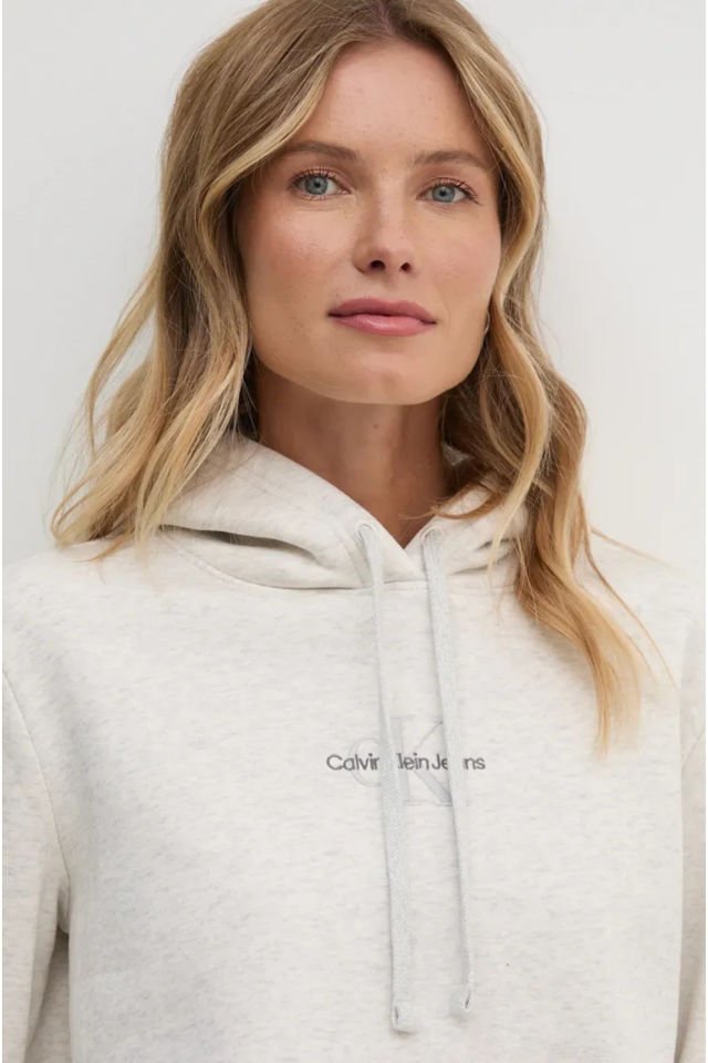 Calvin Klein Kadın Regular Hoodie Sweatshirt Kırık Beyaz