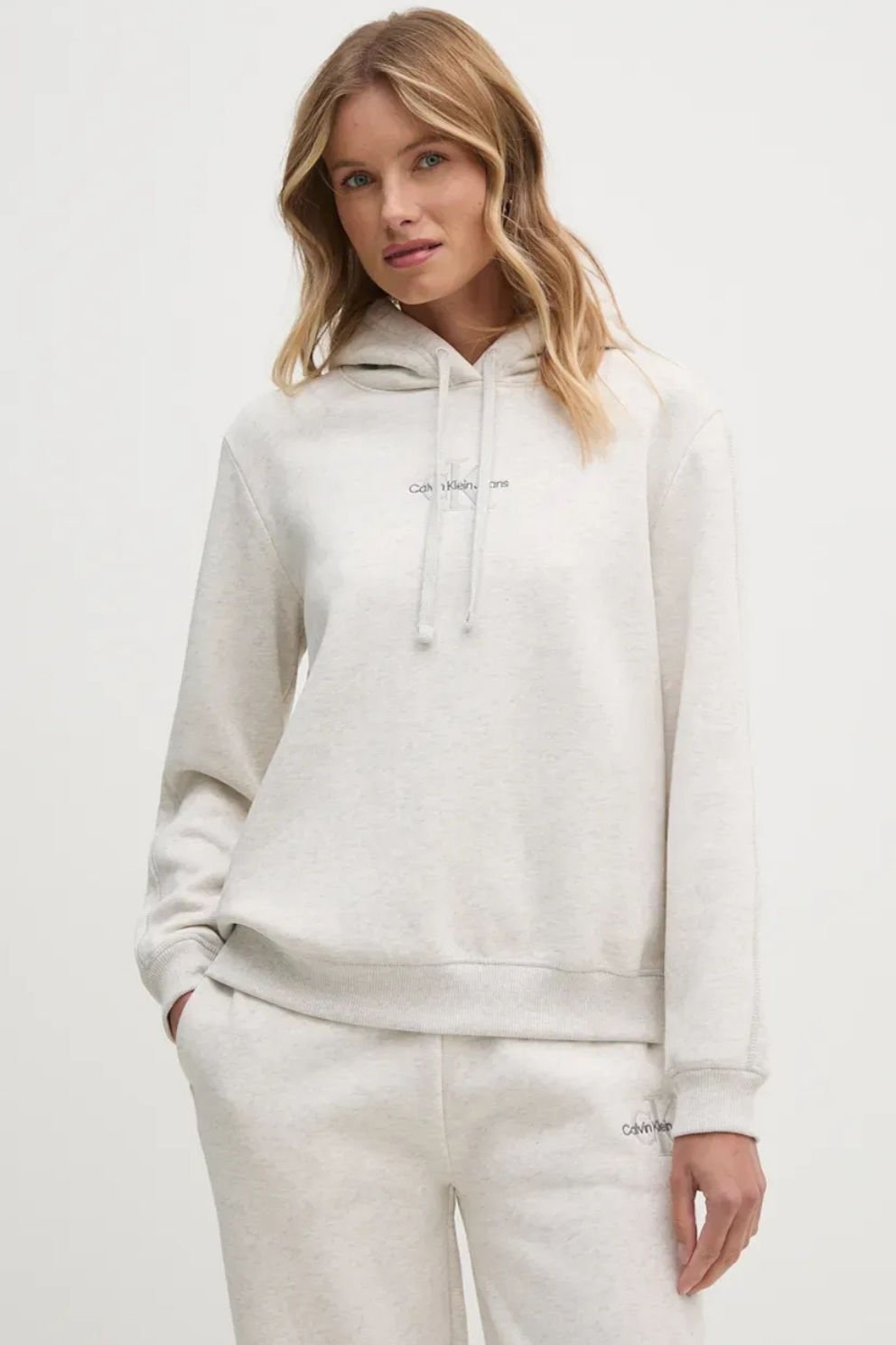 Calvin Klein Kadın Regular Hoodie Sweatshirt Kırık Beyaz