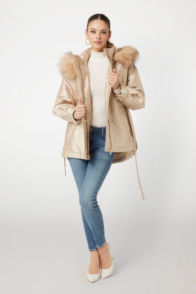 Guess 4G Logolu Parka Krem