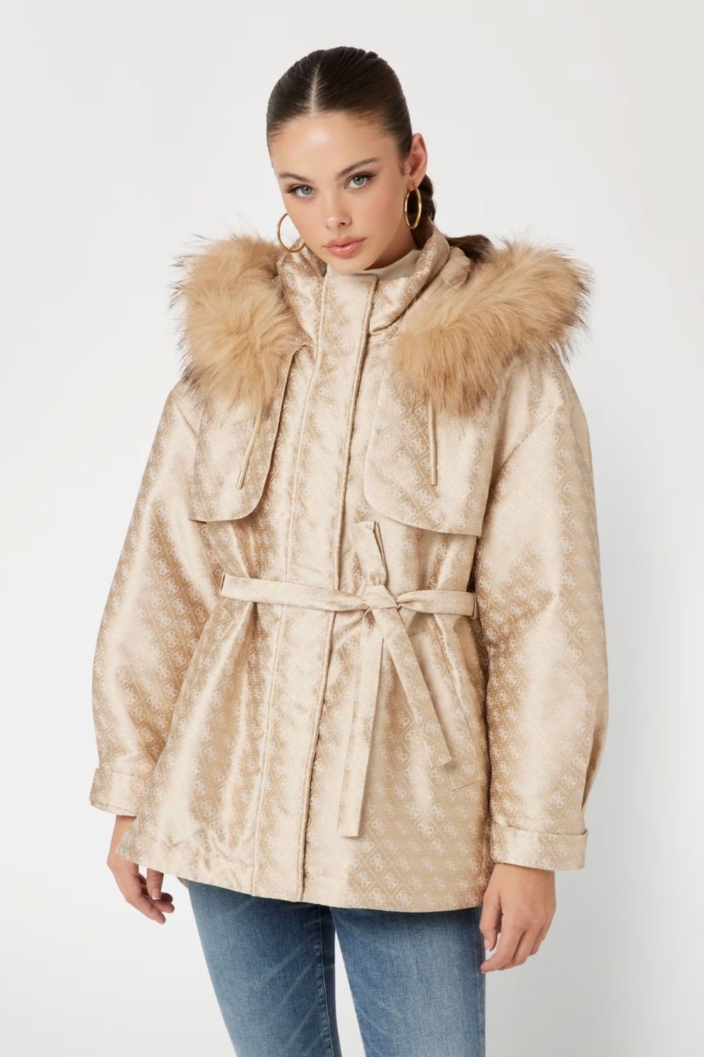 Guess 4G Logolu Parka Krem