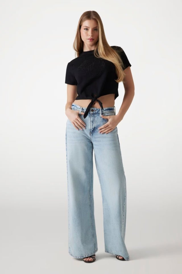 Guess Crop Kesim Boxy Logolu T-shirt Siyah