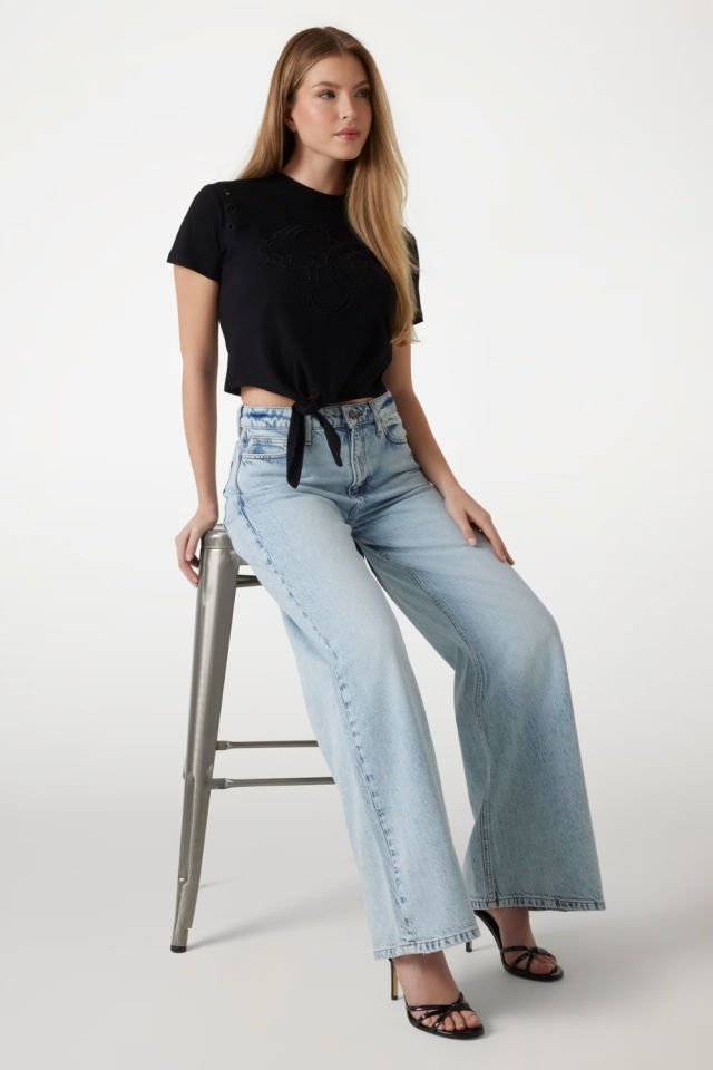 Guess Crop Kesim Boxy Logolu T-shirt Siyah