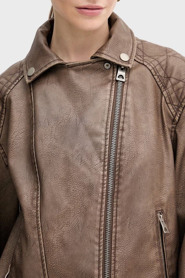 Guess Nada Slim Fit Kruvaze Yaka Kemer Detaylı Biker Bayan Ceket