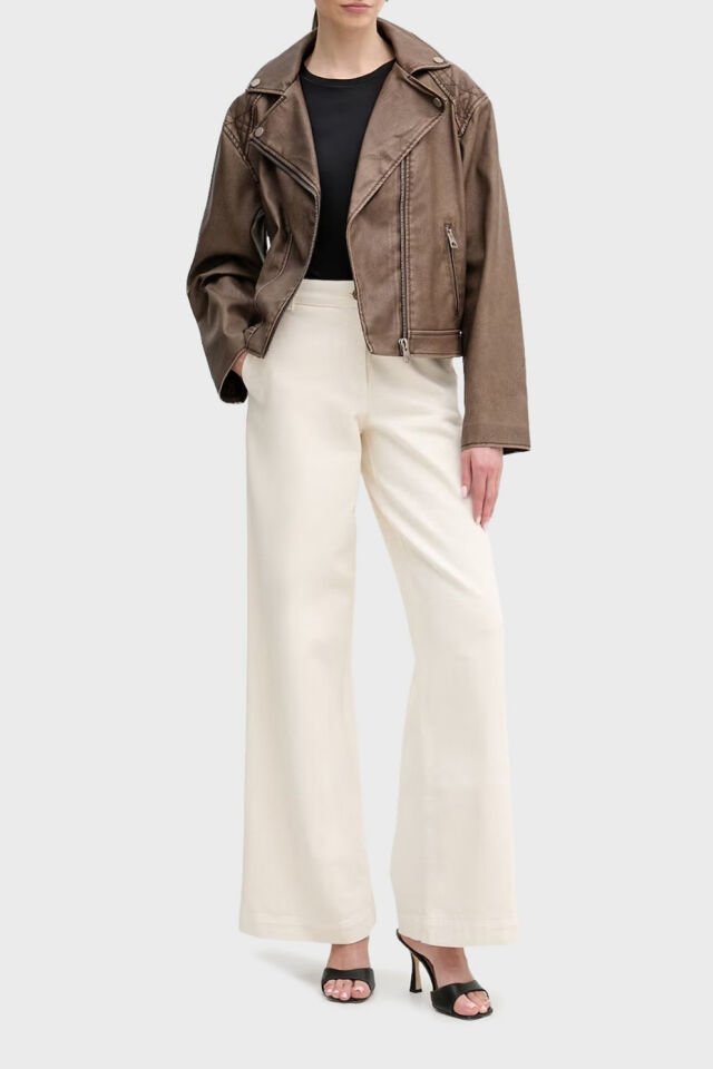 Guess Nada Slim Fit Kruvaze Yaka Kemer Detaylı Biker Bayan Ceket