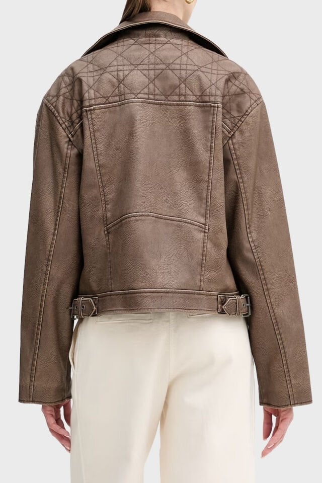 Guess Nada Slim Fit Kruvaze Yaka Kemer Detaylı Biker Bayan Ceket